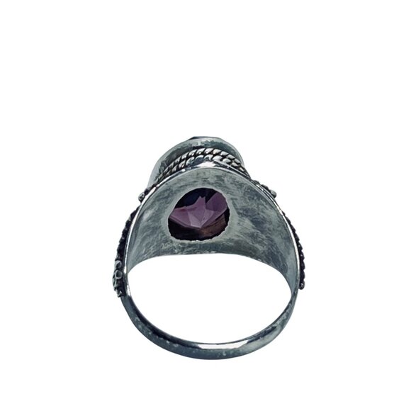 Vintage Sterling Silver Oval Pink Glass Ring Sz 6 1/2 (R137) - Picture 6 of 8